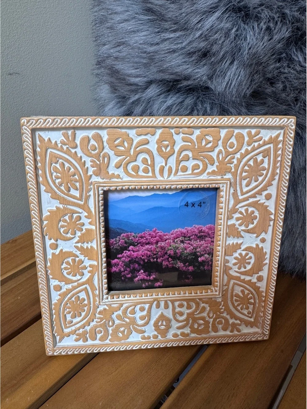Opalhouse 4x4 Trellis Motif Picture Frame Natural Wood Tone Carved Boho